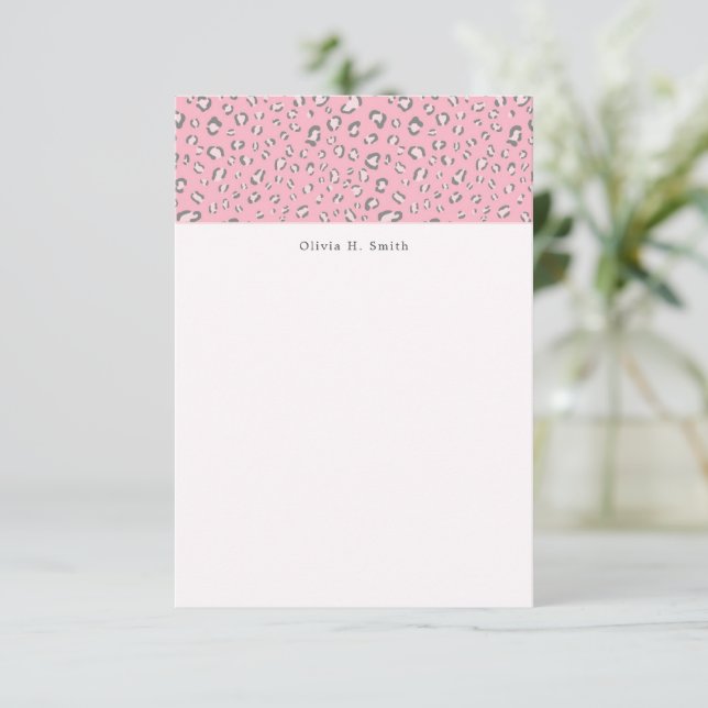 Carte De Correspondance Leopard rose gris 2 personnalisé (Debout devant)