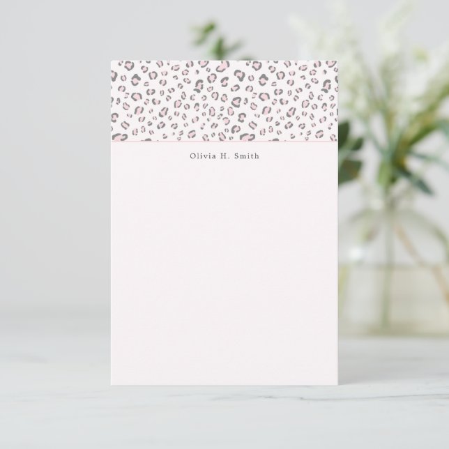 Carte De Correspondance Leopard rose gris personnalisé (Debout devant)