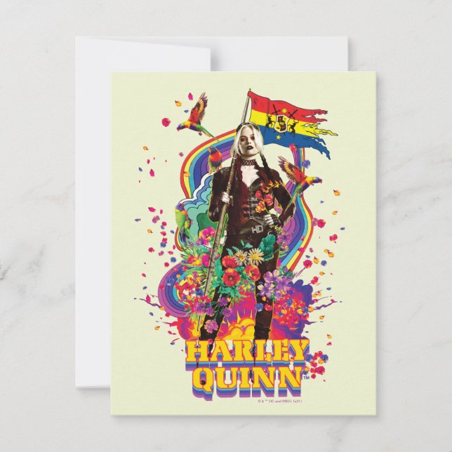 Carte De Correspondance L'équipe du suicide | Harley Quinn Flowers & Rainb (Devant)