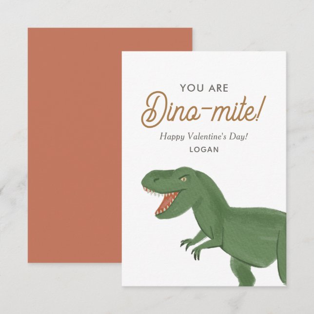 Carte De Correspondance Les enfants dinosaure Dinomite Saint-Valentin en c (Devant / Derrière)
