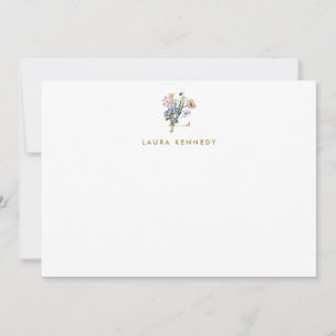 Carte De Correspondance LETTRE D'OR MONOGRAPHIQUE Florale L Note Card