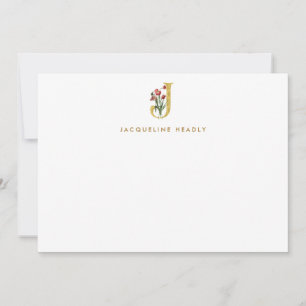 Carte De Correspondance Lettre d'or vintage Monogramme J Note Card