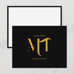 Carte De Correspondance Lettres d'initiales de monogramme noir et or éléga