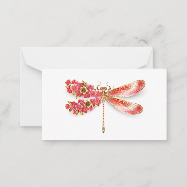 Carte De Correspondance libellule de fleurs avec sakura de bijoux (Devant)