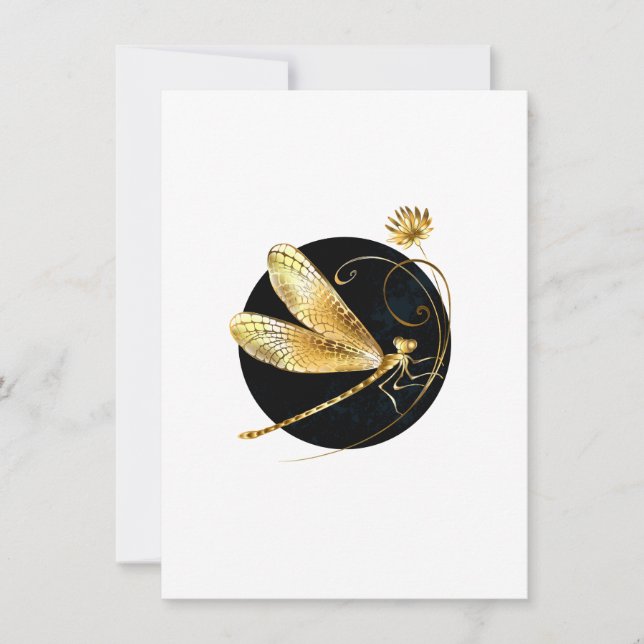 Carte De Correspondance libellule d'or en cercle noir (Devant)
