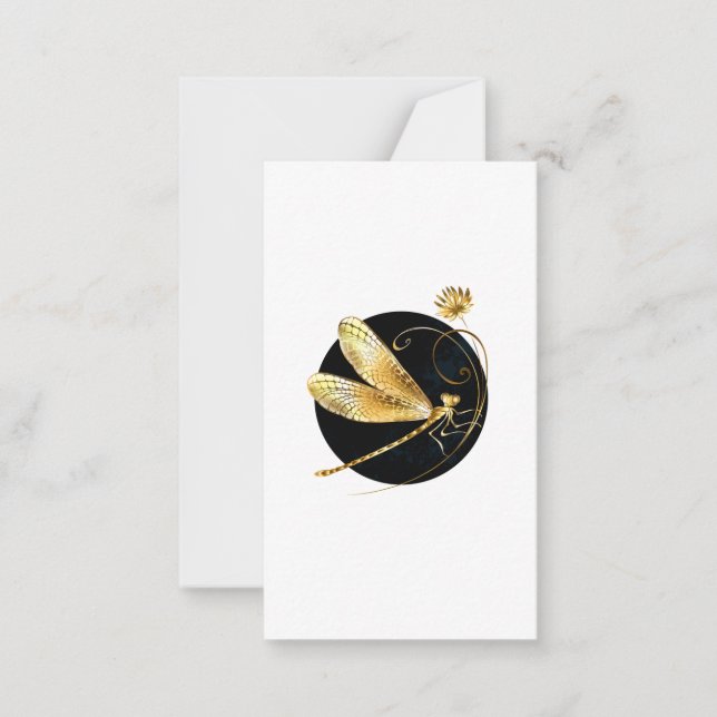 Carte De Correspondance libellule d'or en cercle noir (Devant)