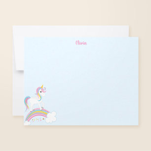 Carte De Correspondance Licorne Arc-en-Ciel Magique Bleue Personnalisée