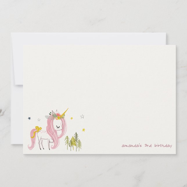 Carte De Correspondance Licorne Magique Mignonne Anniversaire Enfants Rose (Devant)