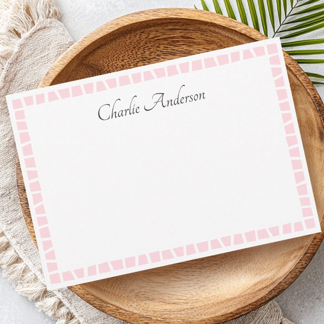 Carte De Correspondance Light pink mosaic border name white (Light pink mosaic border name white note card)