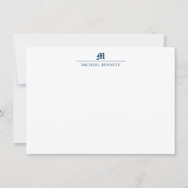 Carte De Correspondance Ligne gothique classique simple Monogramme Marine  (Devant)