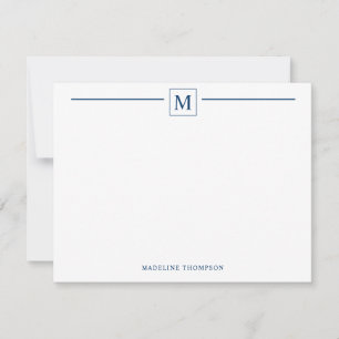 Carte De Correspondance Ligne minimaliste de base de la Marine bleu Monogr