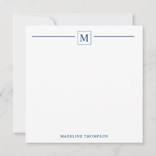 Carte De Correspondance Ligne minimaliste de base de la Marine bleu Monogr