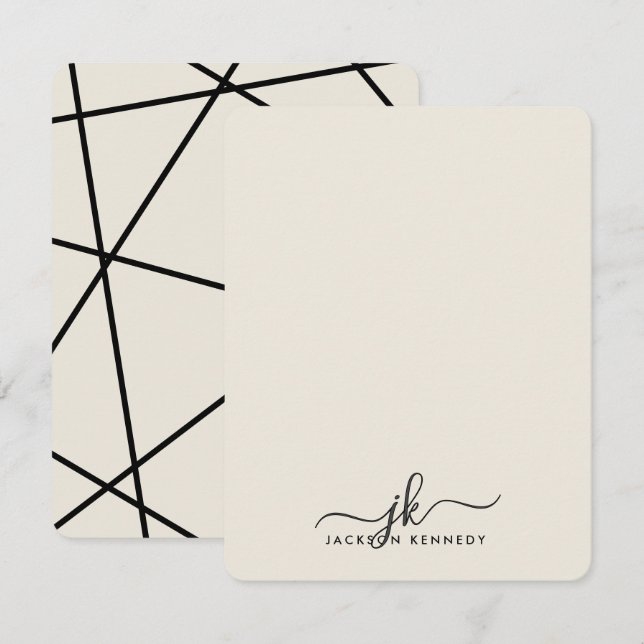 Carte De Correspondance Lignes Géométriques Modernes Élégantes Monogramme  (Devant / Derrière)