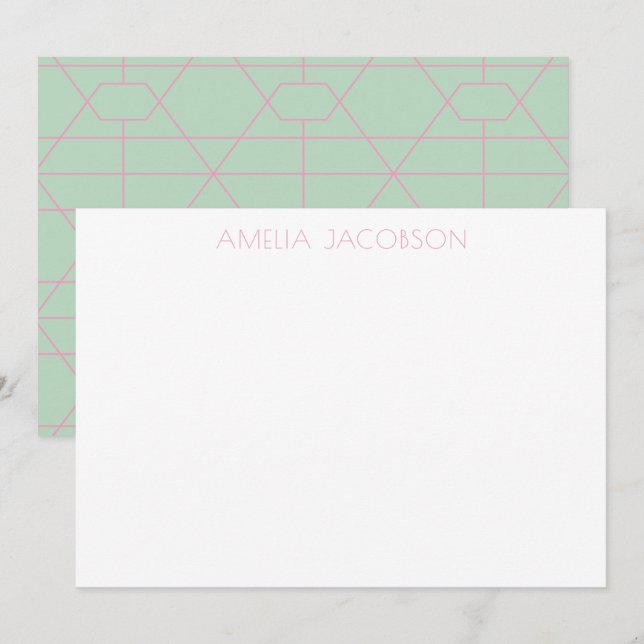 Carte De Correspondance Lignes géométriques vertes rose de la menthe (Devant / Derrière)