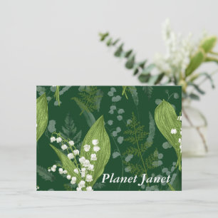 Carte De Correspondance Lily de Valley avec Fougères    Vert foncé personn