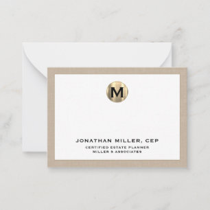 Carte De Correspondance Linge de lit beige Luxury Gold Initial Logo