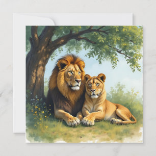 Carte De Correspondance Lion et lionne sous un blanc d'arbre