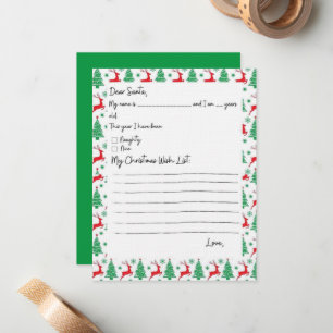 Carte De Correspondance Liste de souhaits pour enfants à Père Noël Reindee