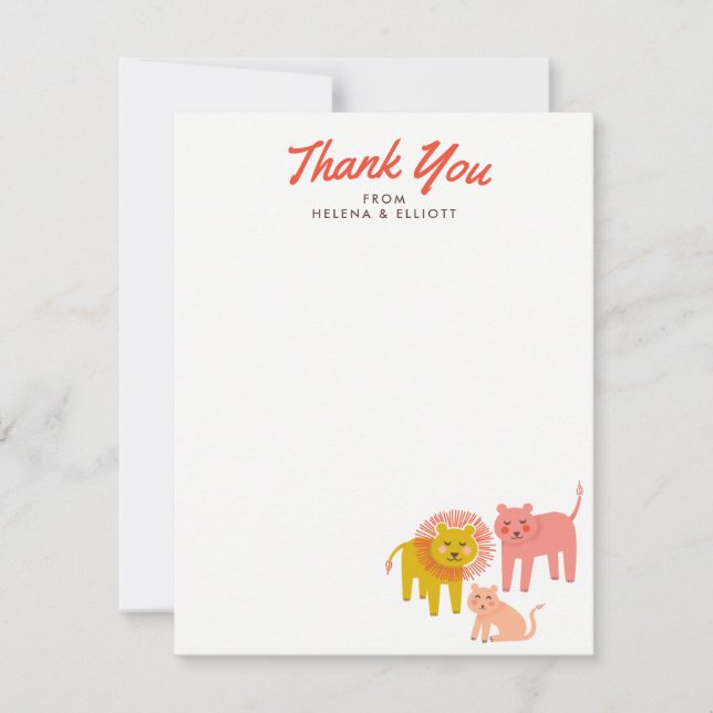 Carte De Correspondance Little Lions Baby shower Flat Remerciements Note C (Devant)