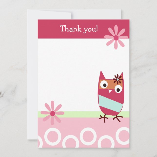 Carte De Correspondance Little Pink Zutano Owl Flat Merci note (Devant)