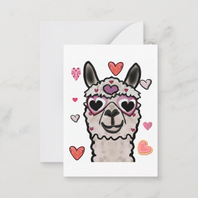 Carte De Correspondance Llama cool avec lunettes de coeur (Devant)