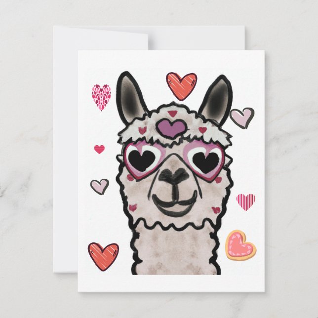 Carte De Correspondance Llama cool avec lunettes de coeur (Devant)