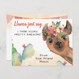 Carte De Correspondance Llama dit juste les enfants classe Saint Valentin