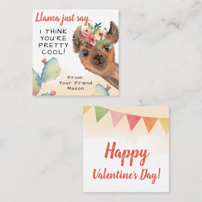 Carte De Correspondance Llama dit juste les enfants classe Saint Valentin (Devant / Derrière)