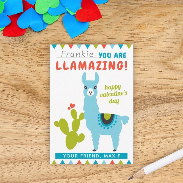 Carte De Correspondance Llamazing Blue Llama Boys Classroom Valentine (Créateur téléchargé)