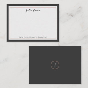 Carte De Correspondance Logo à monogramme Signature Or Rose Gris Charbon