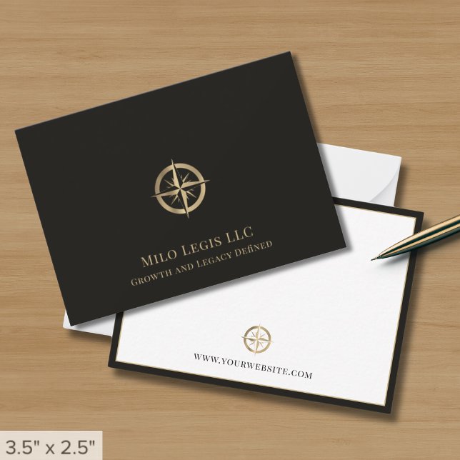 Carte De Correspondance Logo Black Gold Compass (Créateur téléchargé)