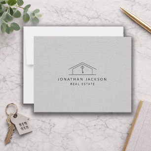 Carte De Correspondance Logo de maison de courtier moderne gris faux lin