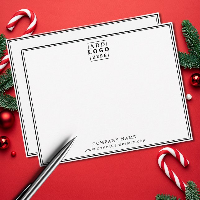 Carte De Correspondance Logo d'entreprise personnalisé Nom de l'entreprise (Custom Business Logo Company Name Double Border Note Card)