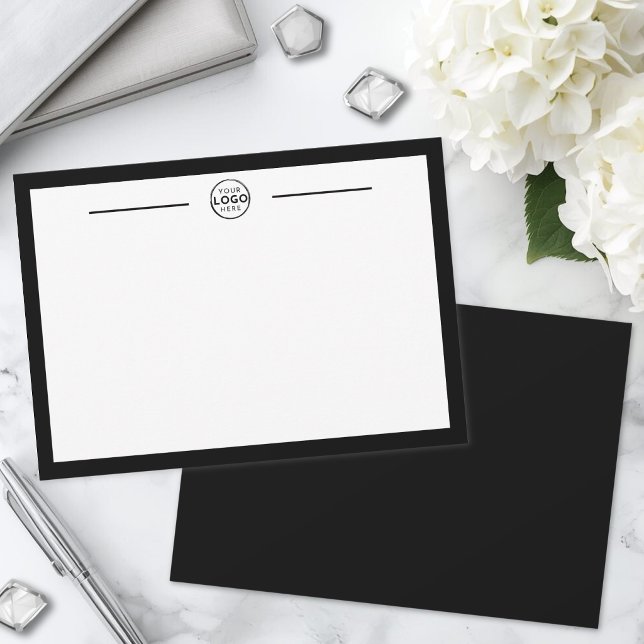 Carte De Correspondance Logo d'entreprise simple noir et blanc (Black White Simple Business Logo Note Card)