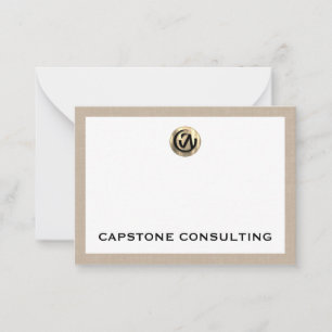 Carte De Correspondance Logo d'impression en lin beige personnalisable Nom