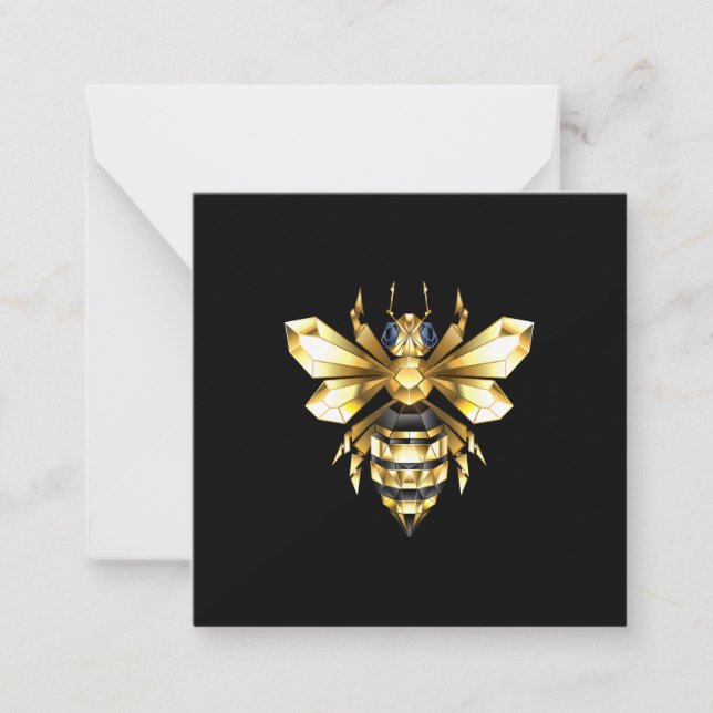 Carte De Correspondance Logo Faux Gold Foil Bee Polygonal sur Noir (Devant)