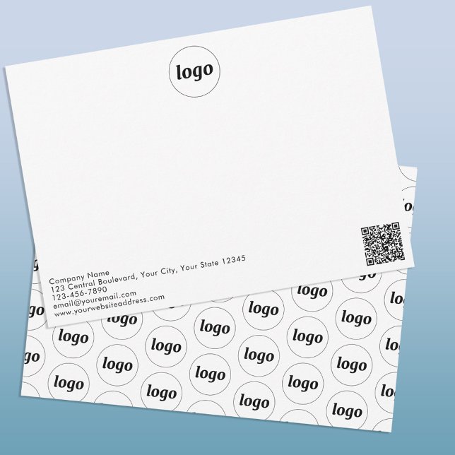 Carte De Correspondance Logo simple QR Code Professionnel (Logo QR code custom text promotional business notecard)