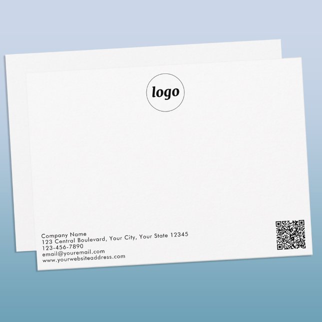 Carte De Correspondance Logo simple QR Code Professionnel (Logo QR code custom text promotional business notecard)