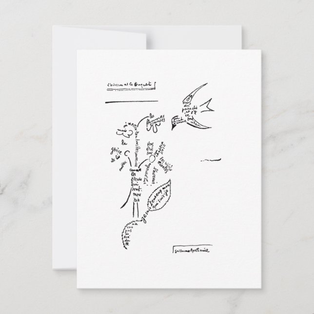Carte De Correspondance L'oiseau et le bouquet, par Apollinaire (Devant)