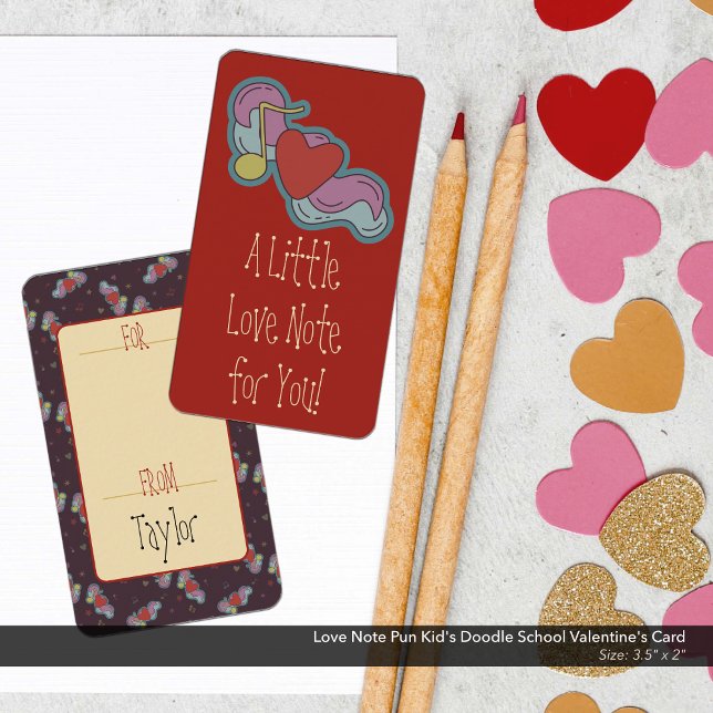 Carte De Correspondance Love Note Pun Kid's Doodle School Valentine's Card (Love Note Pun Doodle Art Kid's School/Classroom Valentine's Day Card)