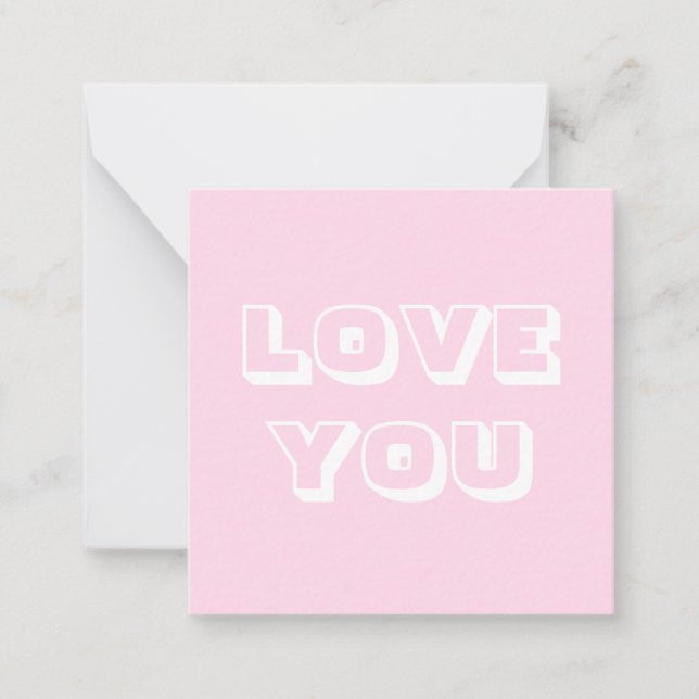 Carte De Correspondance Love You, rose clair blanc moderne gras (Devant)