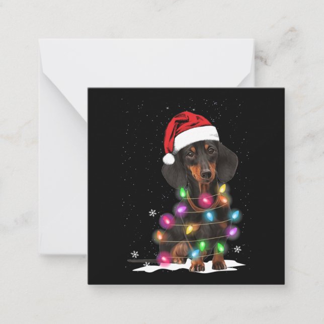 Carte De Correspondance Lumières De Noël Dachshund Avec Neige (Devant)