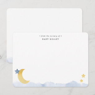Carte De Correspondance Lune et Étoiles, Aquarelle Bleue Personnalisée Pla