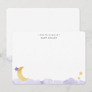 Carte De Correspondance Lune et étoiles Aquarelle violette Personnalisée A