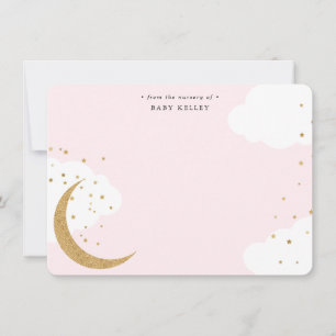 Carte De Correspondance Lune et Étoiles, Bébé Rose Personalisé Plat