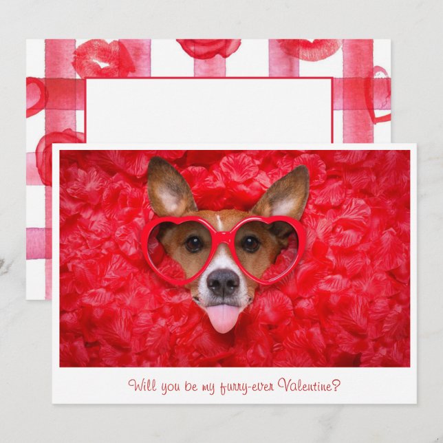 Carte De Correspondance Lunettes de chien Rouge Aquarelle Photo Valentine (Devant / Derrière)