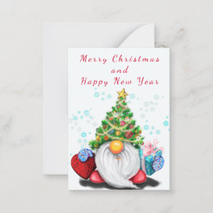 Carte De Correspondance Lutin avec chapeau d'arbre et cadeau de Noël et No