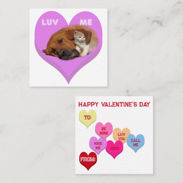 Carte De Correspondance LUV ME Valentine's Critters Conversation Hearts (Devant / Derrière)