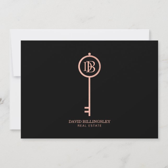 Carte De Correspondance Luxe Rose Gold Skeleton Clé Monogramme Merci (Devant)