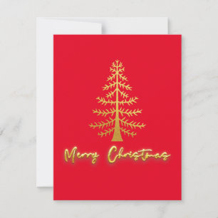 Carte De Correspondance Luxueux arbre d'or Noël traditionnel rouge